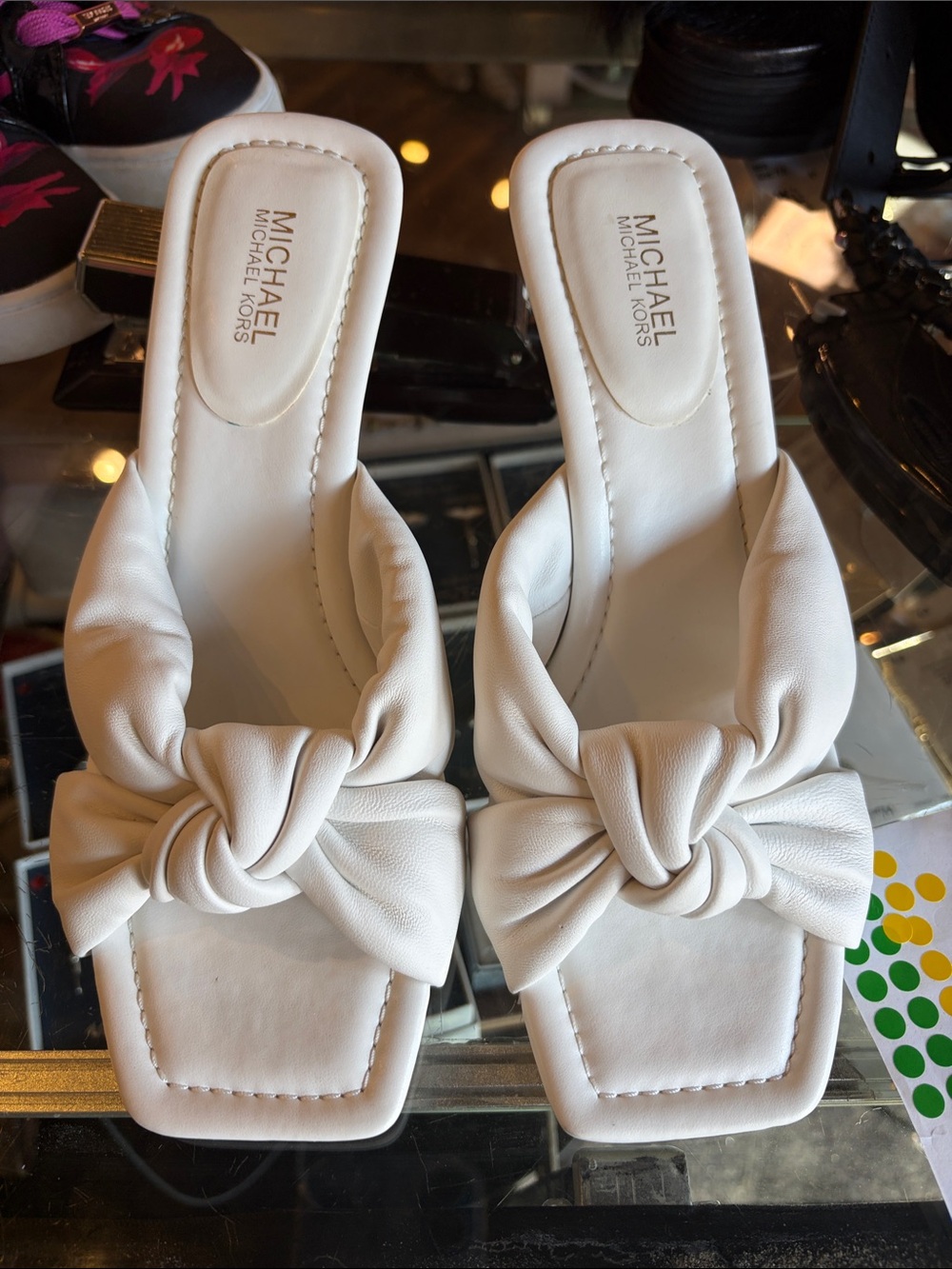MICHAEL Michael Kors White Knotted Slide Mules